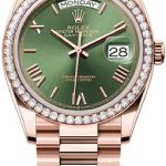 Rolex Day-Date 36mm Olive Green Dial Diamond-Set Bezel President Bracelet – 128345RBR