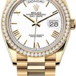 Rolex Day-Date 36 36mm White Dial Diamond-Set Bezel President Bracelet – 128348RBR | 2024 Model