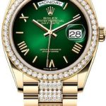 Rolex Day-Date 36 36mm Green Ombré Dial Diamond-Set Bezel with Diamond-Set President Bracelet – 128348RBR | 2024 Model