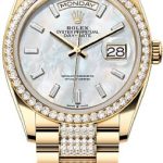 Rolex Day-Date 36 36mm White MOP Diamond-Set Dial Diamond-Set Bezel with Diamond-Set President Bracelet – 128348RBR | 2024 Model