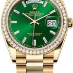 Rolex Day-Date 36 36mm Bright Green Diamond-Set Dial Diamond-Set Bezel President Bracelet – 128348RBR | 2024 Model