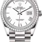 Rolex Day-Date 36 36mm White Dial Diamond-Set Bezel President Bracelet – 128349RBR | 2024 Model