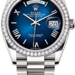 Rolex Day-Date 36 36mm Blue Ombré Dial Diamond-Set Bezel President Bracelet – 128349RBR | 2024 Model
