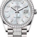 Rolex Day-Date 36 36mm White MOP Diamond-Set Dial Diamond-Set Bezel with Diamond-Set President Bracelet – 128349RBR | 2024 Model