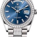 Rolex Day-Date 36 36mm Bright Blue Diamond-Set Dial Diamond-Set Bezel with Diamond-Set President Bracelet – 128349RBR | 2024 Model