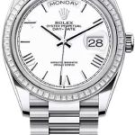 Rolex Day-Date 36 36mm White Roman Dial Diamond-Set Bezel President Bracelet – 128396TBR | 2024 Model