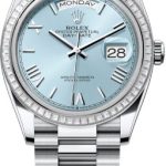 Rolex Day-Date 36 36mm Ice-Blue Roman Dial Diamond-Set Bezel President Bracelet – 128396TBR | 2024 Model