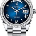 Rolex Day-Date 36 36mm Blue Ombré Roman Dial Diamond-Set Bezel President Bracelet – 128396TBR | 2024 Model