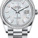 Rolex Day-Date 36 36mm White MOP Diamond-Set Dial Diamond-Set Bezel President Bracelet – 128396TBR | 2024 Model