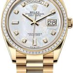 Rolex Day-Date 36 36mm White MOP Diamond Dial Diamond-Set Bezel President Bracelet – 128398TBR | 2024 Model