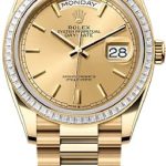 Rolex Day-Date 36 36mm Champagne Stick Dial Diamond-Set Bezel President Bracelet – 128398TBR | 2024 Model