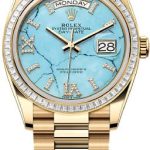 Rolex Day-Date 36 36mm Turquoise Diamond Dial Diamond-Set Bezel President Bracelet – 128398TBR | 2024 Model