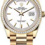 Rolex Day-Date 36 36mm White Stick Dial Diamond-Set Bezel President Bracelet – 128398TBR | 2024 Model