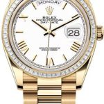 Rolex Day-Date 36 36mm White Roman Dial Diamond-Set Bezel President Bracelet – 128398TBR | 2024 Model
