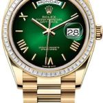 Rolex Day-Date 36 36mm Green Ombré Roman Dial Diamond-Set Bezel President Bracelet – 128398TBR | 2024 Model
