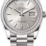 Rolex Day-Date 36 36mm Silver Stick Dial Diamond-Set Bezel President Bracelet – 128399TBR | 2024 Model