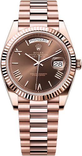 Rolex Day-Date 40 40mm Slate Chocolate Roman Dial Fluted Bezel President Bracelet – 228235 | 2024 Model