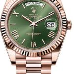 Rolex Day-Date 40 40mm Slate Olive Green Roman Dial Fluted Bezel President Bracelet – 228235 | 2024 Model