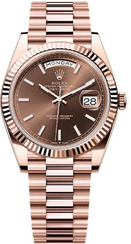 Rolex Day-Date 40 40mm Slate Chocolate Stick Dial Fluted Bezel President Bracelet – 228235 | 2024 Model