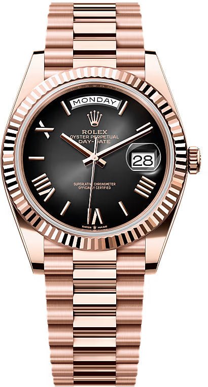 Rolex Day-Date 40 40mm Slate Ombré Roman Dial Fluted Bezel President Bracelet – 228235 | 2024 Model