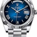 Rolex Day-Date 40 40mm Blue Ombré Roman Dial Fluted Bezel President Bracelet – 228236 | 2024 Model