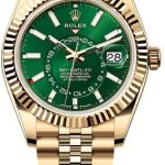 Rolex Sky-Dweller Yellow Gold 42mm Bright Green Dial Fluted Bezel Jubilee Bracelet – 336938