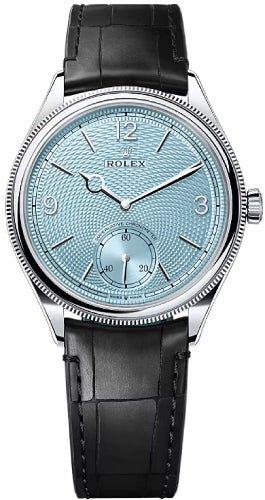 Rolex 1908 39mm Ice-Blue Dial Divided Bezel Matt Black Alligator Leather Strap – 52506 | 2024 Model
