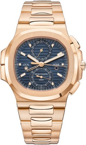 Patek Philippe Nautilus 40.5 mm Flyback Chronograph Travel Time Rose Gold Blue Dial – 5990/1R-001