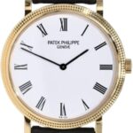 Patek Philippe Calatrava 35mm White Roman Hobnail Yellow Gold Leather – 5120J-001
