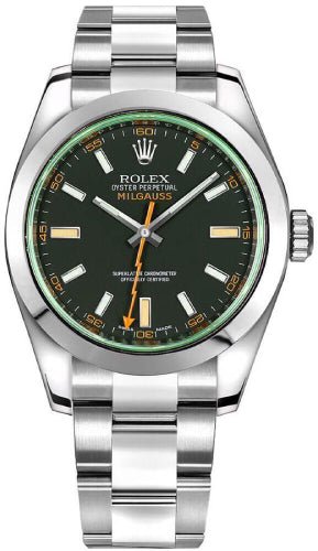 Rolex Milgauss 40 mm Green Crystal Stainless Steel Black Dial Watch – 116400GV