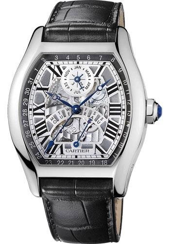 Cartier Tortue Perpetual Calendar Watch – 45.6 mm White Gold Case – Black Alligator Strap – W1580048