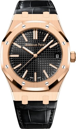 Audemars Piguet Royal Oak 41mm Selfwinding “50th Anniversary” Rose Gold Black Dial Leather Strap – 15510OR.OO.D002CR.01