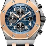 Audemars Piguet Royal Oak Offshore 42mm Selfwinding Chronograph Stainless Steel Blue Dial Rose Gold Bezel & Leather Strap – 26471SR.OO.D101CR.01