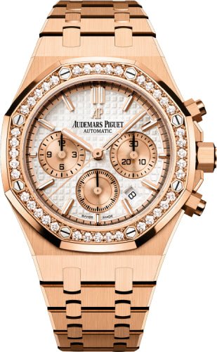 Audemars Piguet Royal Oak 38mm Chronograph Rose Gold Silver Dial Diamond Bezel – 26315OR.ZZ.1256OR.01