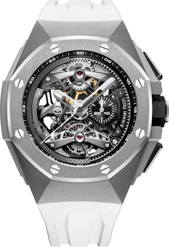 Audemars Piguet Royal Oak Concept Tourbillon 44 mm Chronograph Openworked Selfwinding Titanium Black White Rubber – 26587TI.OO.D010CA.01