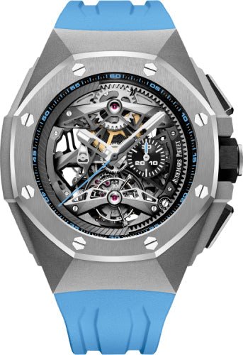 Audemars Piguet Royal Oak Concept Tourbillon 44 mm Chronograph Openworked Selfwinding Titanium Black Blue Rubber – 26587TI.OO.D031CA.01