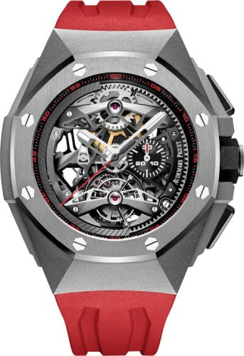 Audemars Piguet Royal Oak Concept Tourbillon 44 mm Chronograph Openworked Selfwinding Titanium Black Red Rubber – 26587TI.OO.D067CA.01