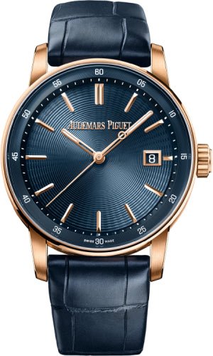 Audemars Piguet Code 11.59 Selfwinding 38mm Pink Rose Gold Blue Dial Leather Strap – 77410OR.OO.A342CR.01