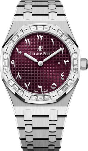 Audemars Piguet Royal Oak 33mm White Gold Diamond Baguette Bezel Purple Dial – 67656BC.ZZ.1261BC.01