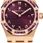 Audemars Piguet Royal Oak Quartz 33mm – Rose Gold Garnet Baguette Bezel Purple Dial | 67656OR.GR.1261OR.01