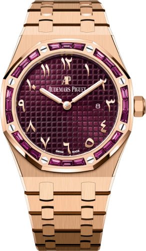 Audemars Piguet Royal Oak Quartz 33mm – Rose Gold Garnet Baguette Bezel Purple Dial | 67656OR.GR.1261OR.01