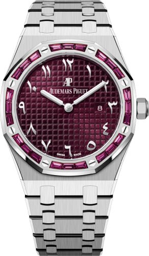 Audemars Piguet Royal Oak Quartz 33mm White Gold Garnet Baguette Bezel – Purple Dial – 67656BC.GR.1261BC.01