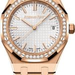 Audemars Piguet Royal Oak 34mm Rose Gold Silver Dial Diamond Bezel Watch – 77451OR.ZZ.1361OR.03