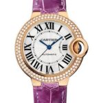 Cartier Ballon Bleu de Cartier Watch – 33 mm Pink Gold Diamond Case – Purple Alligator Strap – WE902066