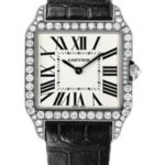 Cartier Santos-Dumont Watch – Small White Gold Diamond Case – Silver Dial – Alligator Strap – WH100251