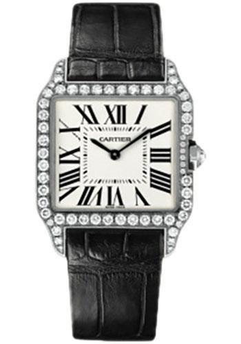 Cartier Santos-Dumont Watch – Small White Gold Diamond Case – Silver Dial – Alligator Strap – WH100251
