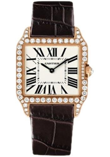 Cartier Santos-Dumont Watch – Small Pink Gold Diamond Case – Silver Dial – Alligator Strap – WH100351