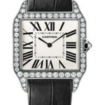 Cartier Santos Dumont Watch – Large White Gold Diamond Case – Silver Grained Dial – Alligator Strap – WH100651