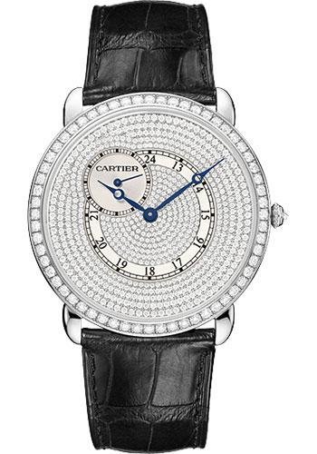 Cartier Ronde Louis Cartier Watch – Extra large White Gold Diamond Case – Full Diamond Paved Dial – Alligator Strap – WR007003